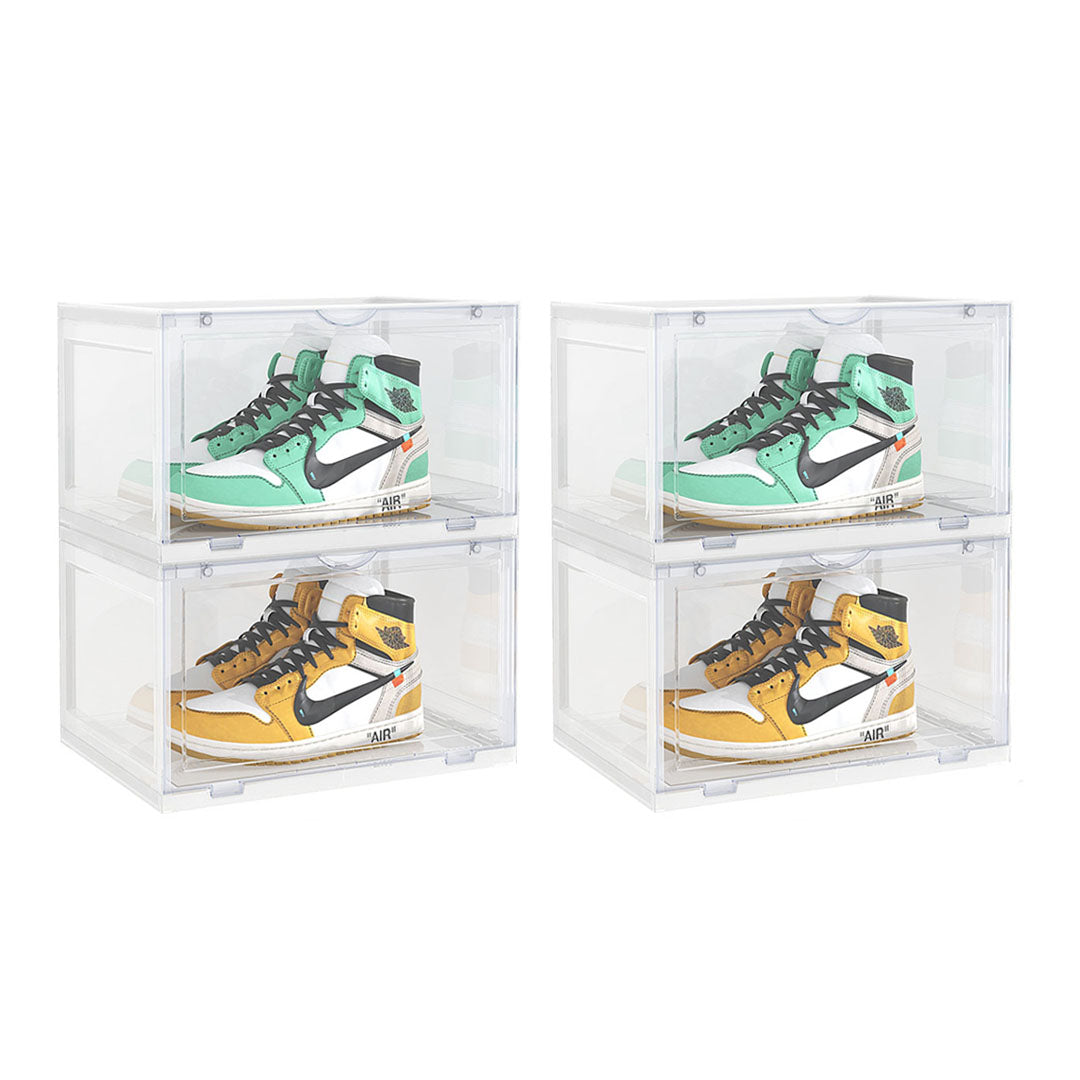 SOGA 2X 2 Tier Transparent Portable Shoe Organiser Sneaker Footwear Folding Plastic Bin Stackable Storage Box with Magnetic Door