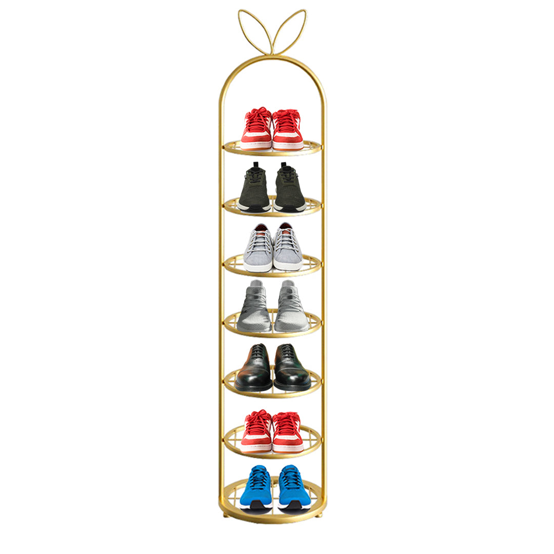 SOGA 7 Tier Bunny Ears Shape Gold Plated Metal Shoe Organizer Space Saving Portable Footwear Storage Shelf