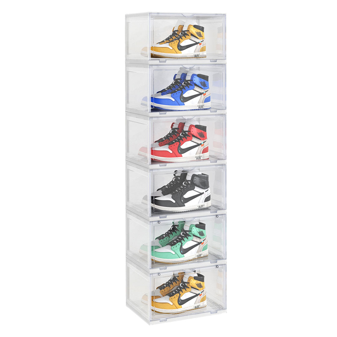 SOGA 6 Tier Transparent Portable Shoe Organiser Sneaker Footwear Folding Plastic Bin Stackable Storage Box with Magnetic Door