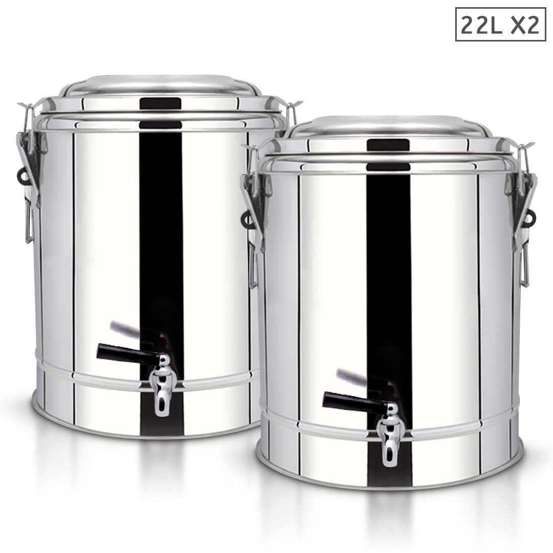 SOGA 2X 22L Stainless Steel Insulated Stock Pot Dispenser Hot & Cold Beverage Container With Tap