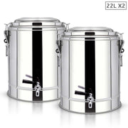 SOGA 2X 22L Stainless Steel Insulated Stock Pot Dispenser Hot & Cold Beverage Container With Tap