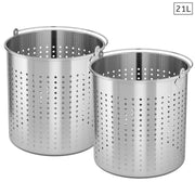 SOGA 2X 21L 18/10 Stainless Steel Perforated Stockpot Basket Pasta Strainer with Handle