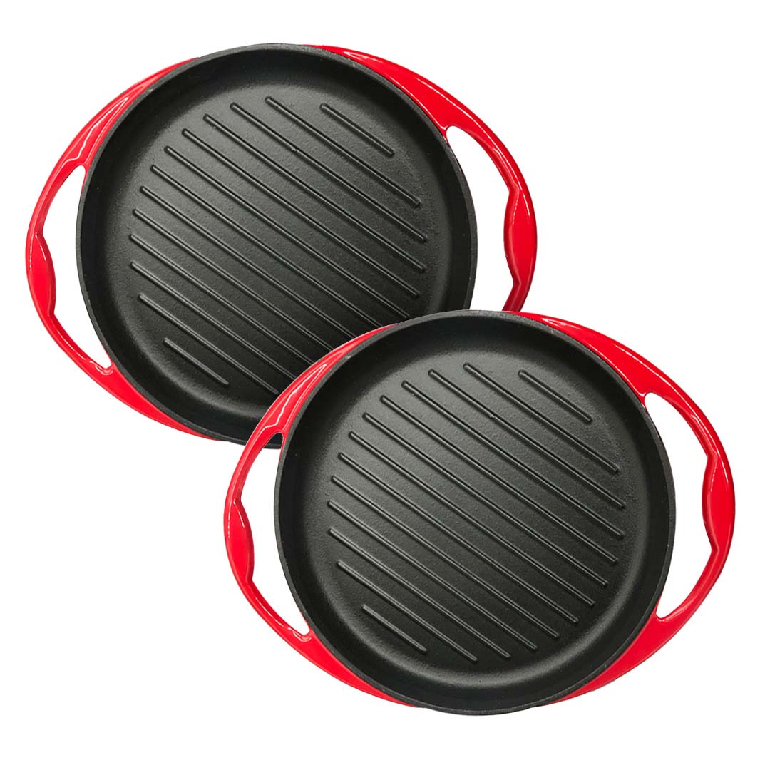 SOGA 2X Enamel Porcelain 26cm Cast Iron Frying Pan Skillet Non-stick Coating Steak Sizzle Platter