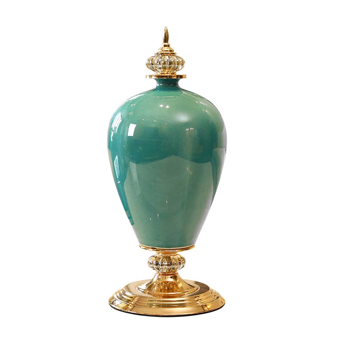 SOGA 42.50cm Ceramic Oval Flower Vase with Gold Metal Base Green