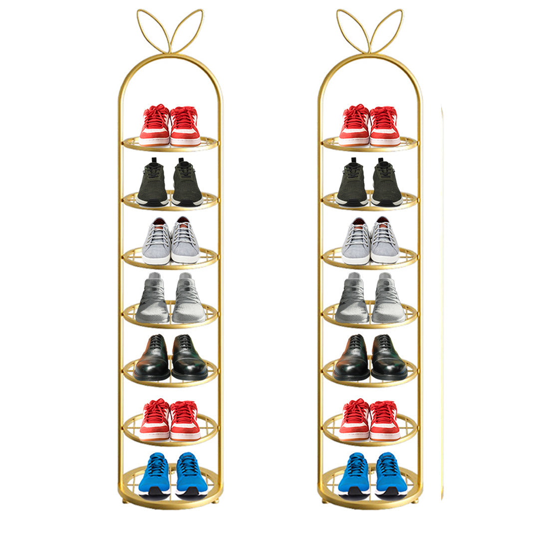 SOGA 2X 7 Tier Bunny Ears Shape  Gold Plated Metal Shoe Organizer Space Saving Portable Footwear Storage Shelf