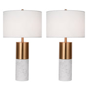 SOGA 2X 60cm White Marble Bedside Modern Desk Table Lamp Living Room Shade with Cylinder Base