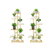 SOGA 2X 6 Tier 7 Pots Gold Metal Plant Stand Flowerpot Display Shelf Rack Indoor Home Office Decor