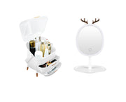SOGA White Cosmetic Jewelry Storage Organiser with Antler LED Light Mirror Tabletop Vanity Set