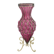 SOGA 67cm Purple Glass Tall Floor Vase with Metal Flower Stand