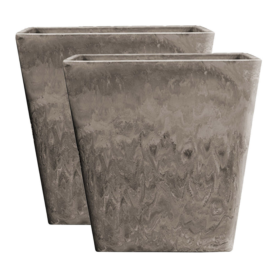 SOGA 2X 27cm Sand Grey Square Resin Plant Flower Pot in Cement Pattern Planter Cachepot for Indoor Home Office
