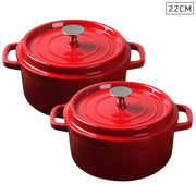 SOGA 2X Cast Iron 22cm Enamel Porcelain Stewpot Casserole Stew Cooking Pot With Lid Red