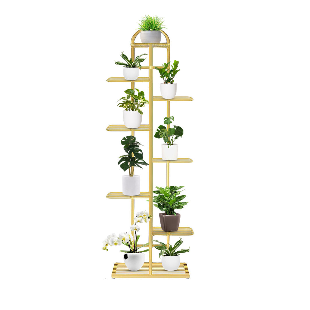 SOGA 8 Tier 9 Pots Gold Metal Plant Stand Flowerpot Display Shelf Rack Indoor Home Office Decor