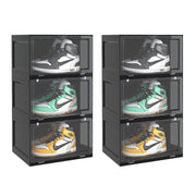 SOGA 2X 3 Tier Black Portable Shoe Organiser Sneaker Footwear Folding Plastic Bin Stackable Storage Box with Magnetic Door