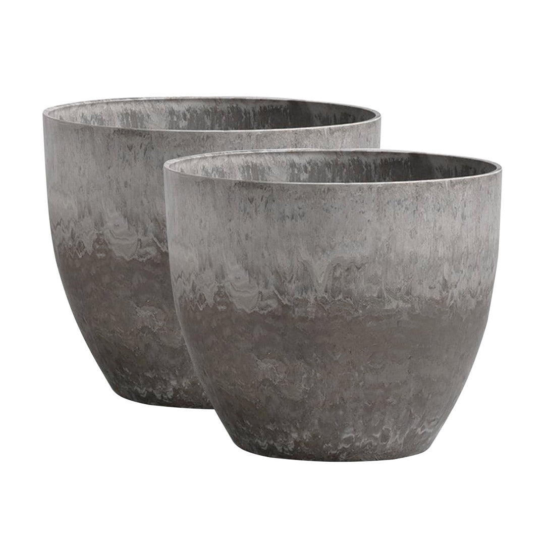 SOGA 2X 32cm Rock Grey Round Resin Plant Flower Pot in Cement Pattern Planter Cachepot for Indoor Home Office