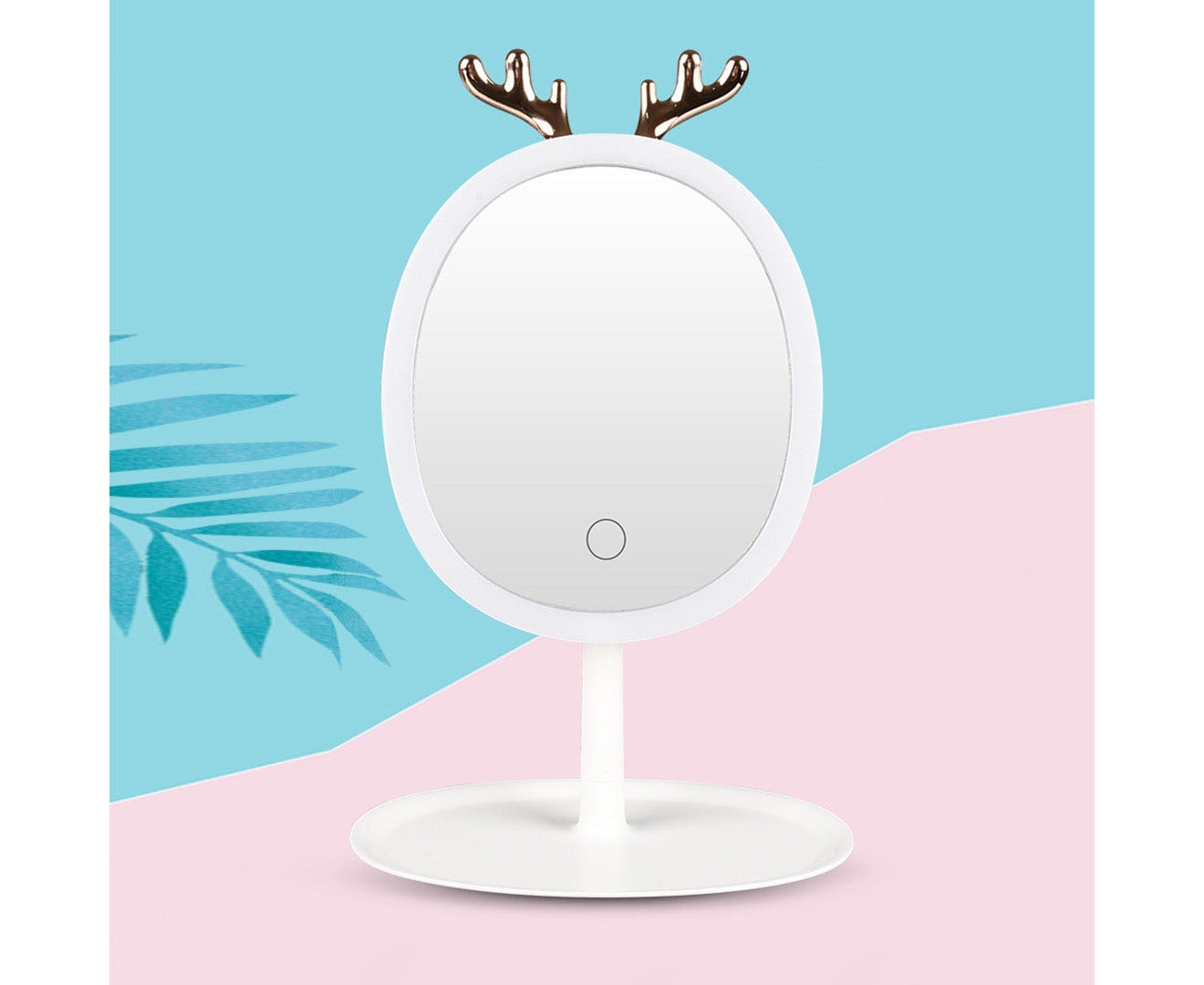 SOGA White Cosmetic Jewelry Storage Organiser with Antler LED Light Mirror Tabletop Vanity Set