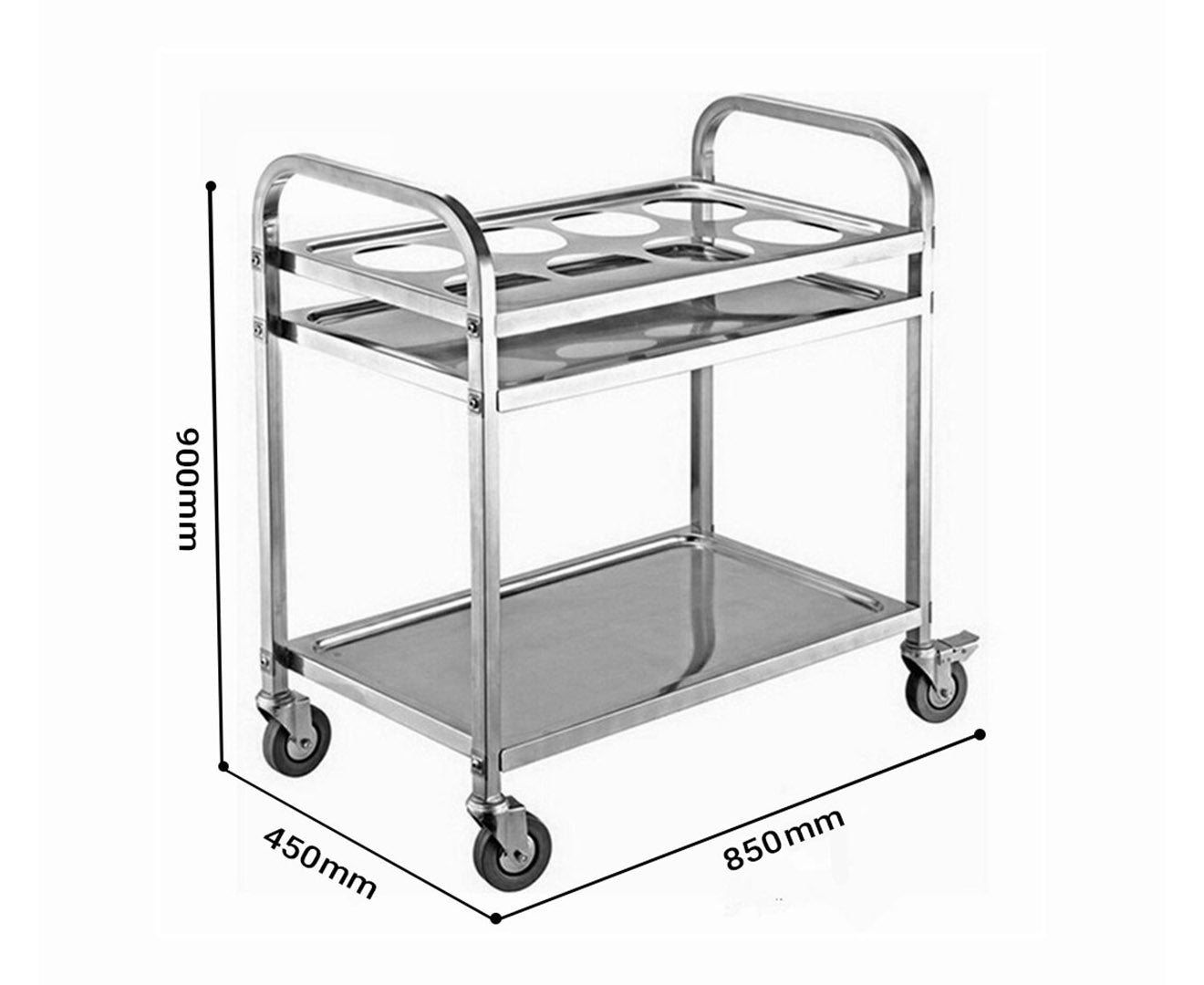 SOGA 2X 2 Tier Stainless Steel 8 Compartment Kitchen Seasoning Car Service Trolley Condiment Holder Cart Spice Bowl