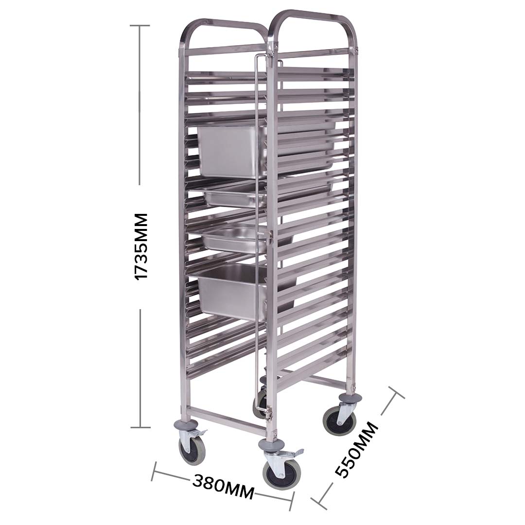 SOGA 2X Gastronorm Trolley 15 Tier Stainless Steel Bakery Trolley Suits GN 1/1 Pans
