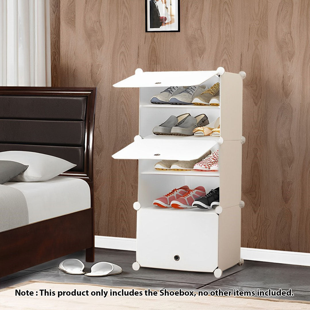 SOGA 5 Tier White Shoe Rack Organizer Sneaker Footwear Storage Stackable Stand Cabinet Portable Wardrobe with Cover