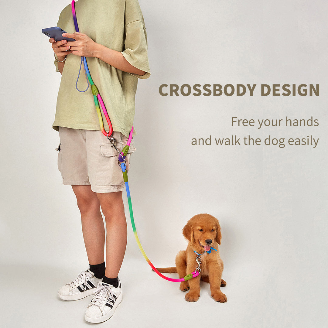 SOGA 2X 220cm Multifunction Hands-Free Rope Pet Cat Dog Puppy Double Ended Leash for Walking Training Tracking Obedience Rainbow