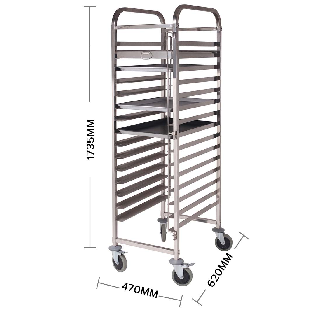 SOGA 2X Gastronorm Trolley 15 Tier Stainless Steel Cake Bakery Trolley Suits 60*40cm Tray