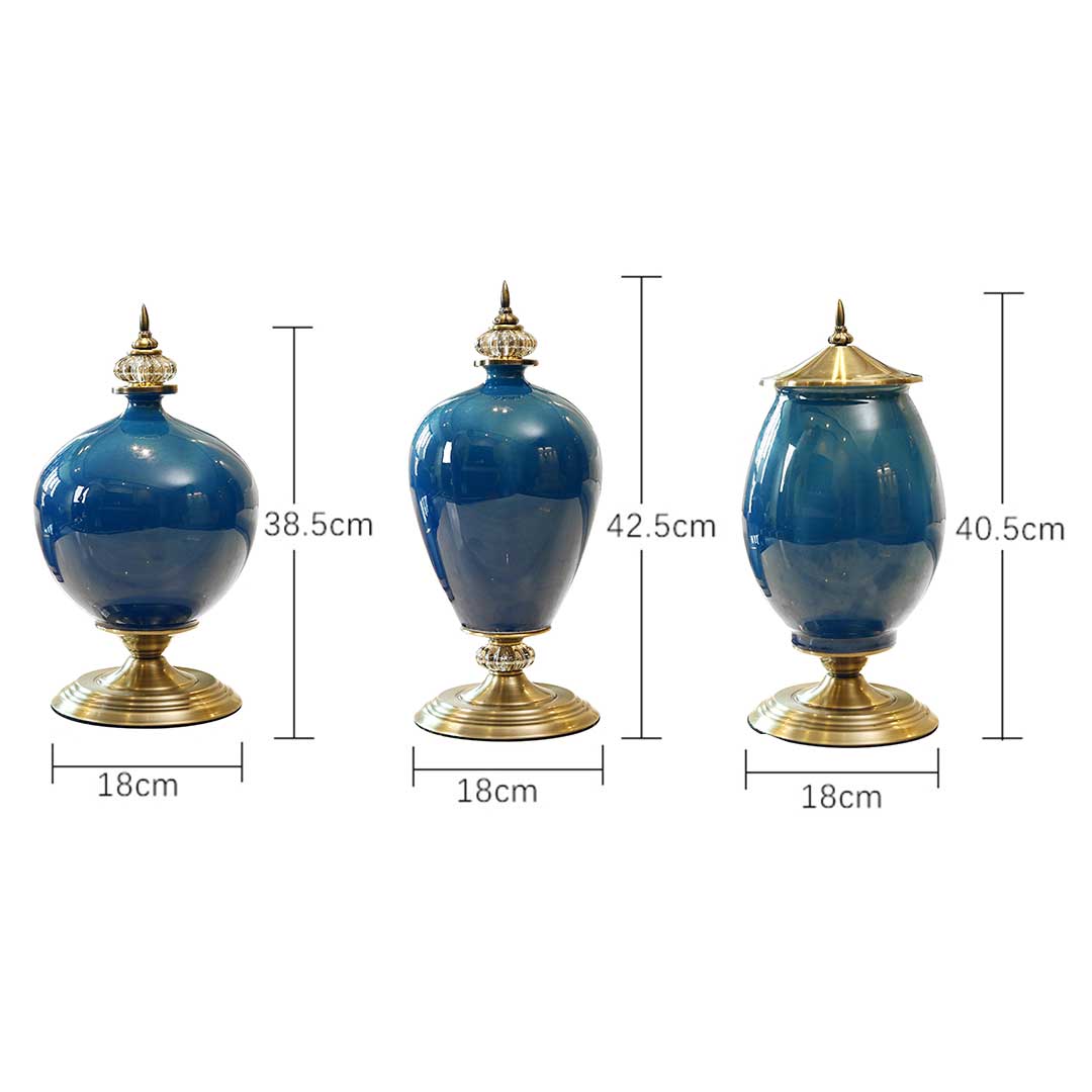 SOGA 3X Ceramic Oval Flower Vase with Blue Flower Set Dark Blue