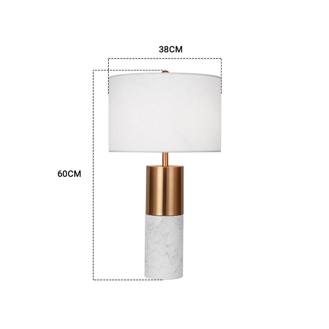 SOGA 2X 60cm White Marble Bedside Modern Desk Table Lamp Living Room Shade with Cylinder Base
