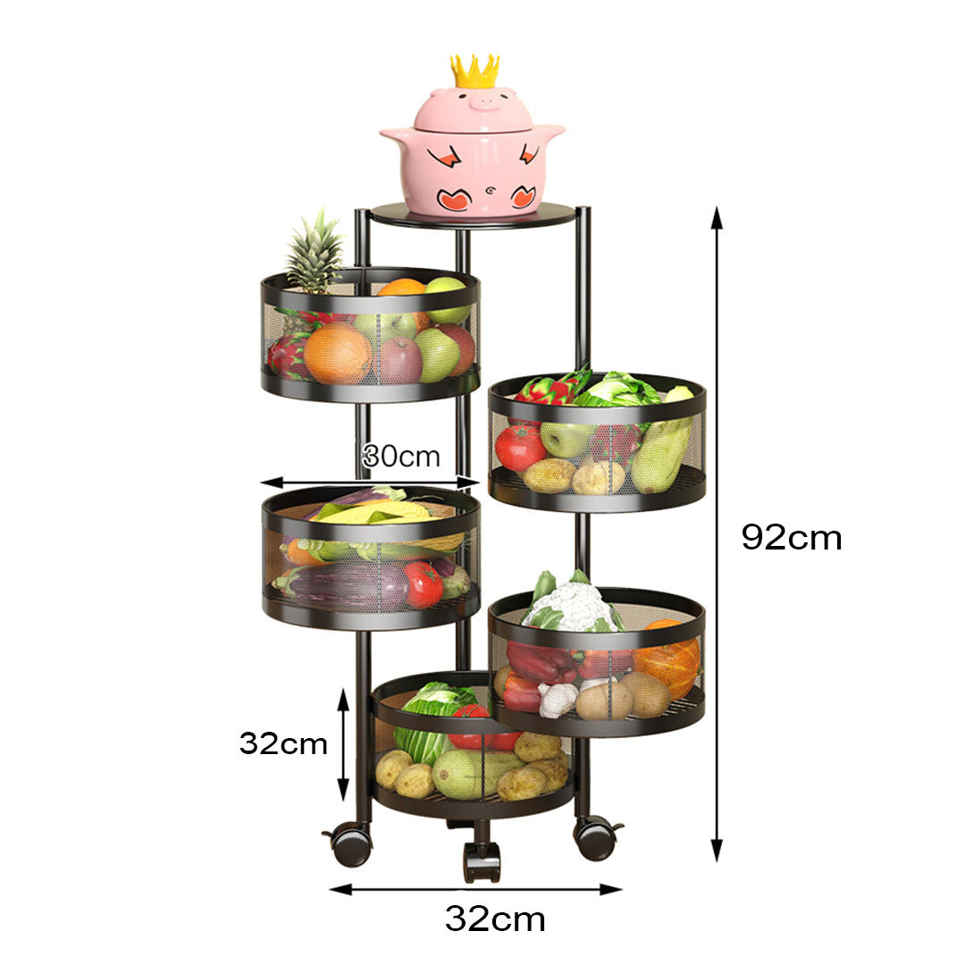 SOGA 2X 5 Tier Steel Round Rotating Kitchen Cart Multi-Functional Shelves Portable Storage Organizer with Wheels