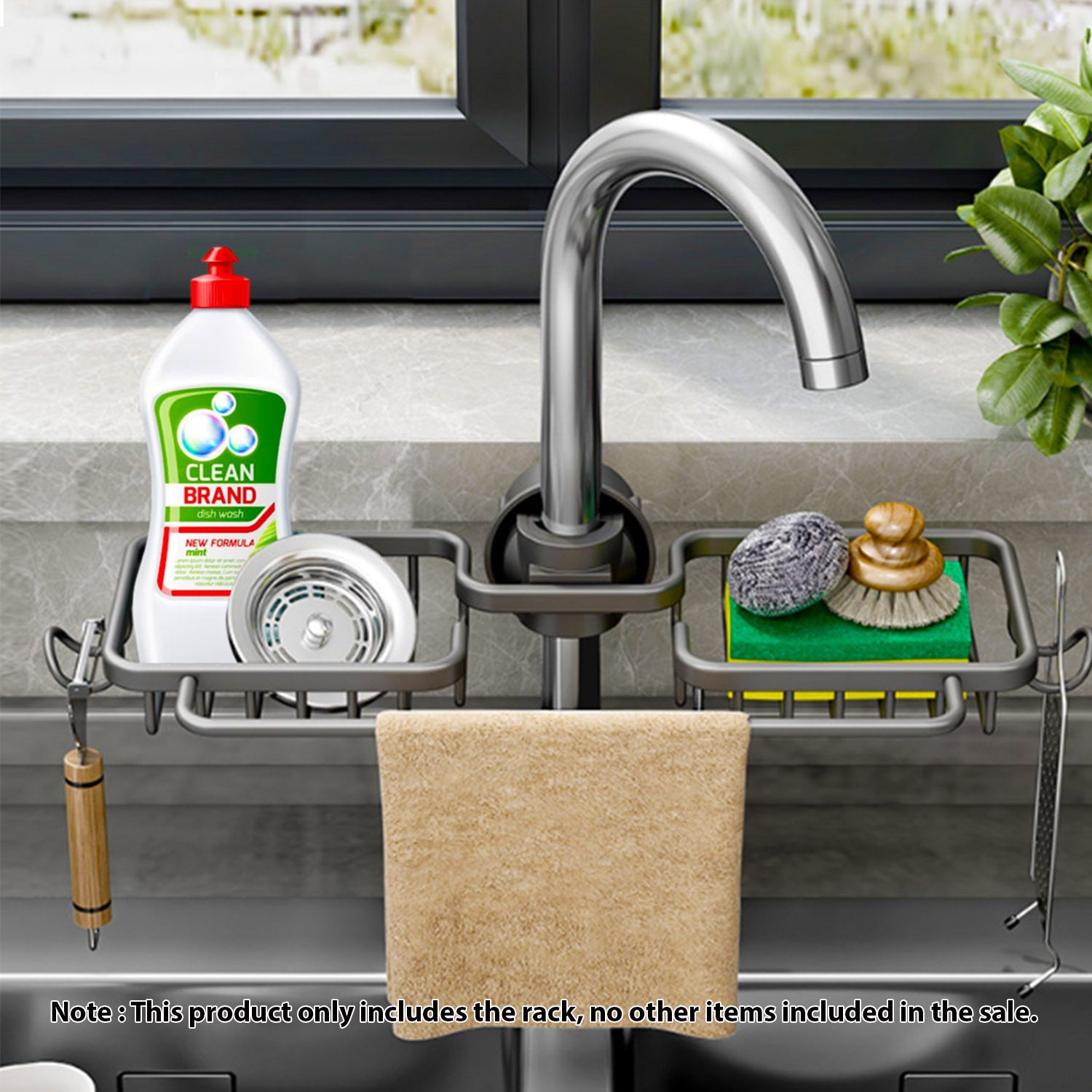 SOGA 2XDark Grey Kitchen Sink Organiser Faucet Soap Sponge Caddy Rack Drainer with Towel Bar Holder