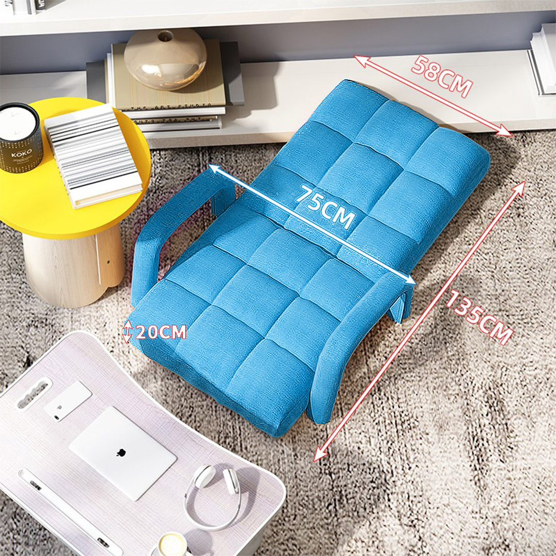 SOGA  Foldable Lounge Cushion Adjustable Floor Lazy Recliner Chair with Armrest Blue