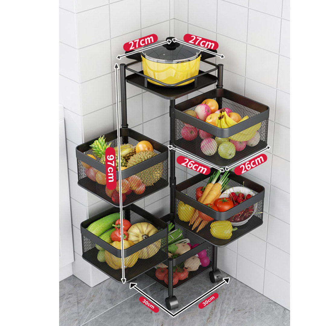 SOGA 2X 5 Tier Steel Square Rotating Kitchen Cart Multi-Functional Shelves Portable Storage Organizer with Wheels