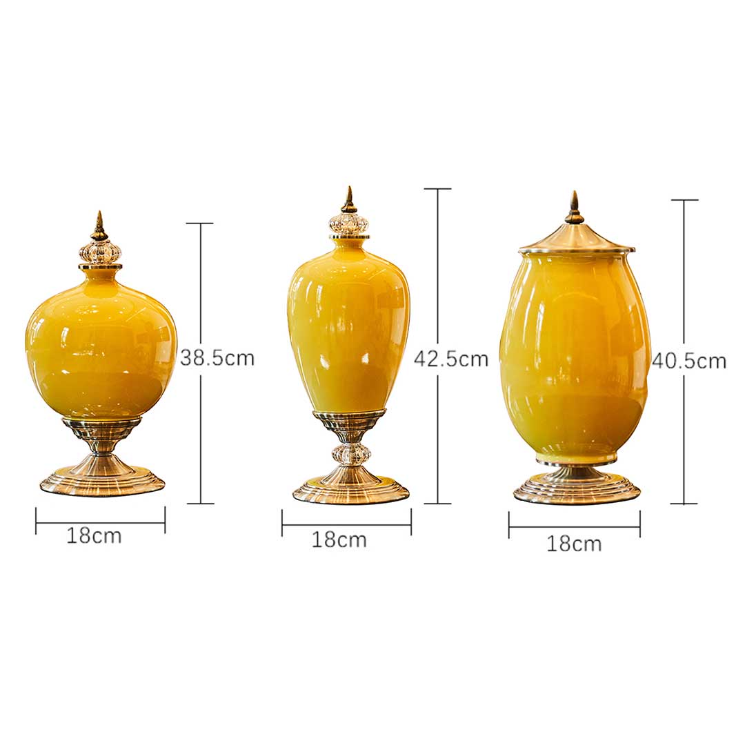 SOGA 3X Ceramic Oval Flower Vase with White Flower Set Yellow