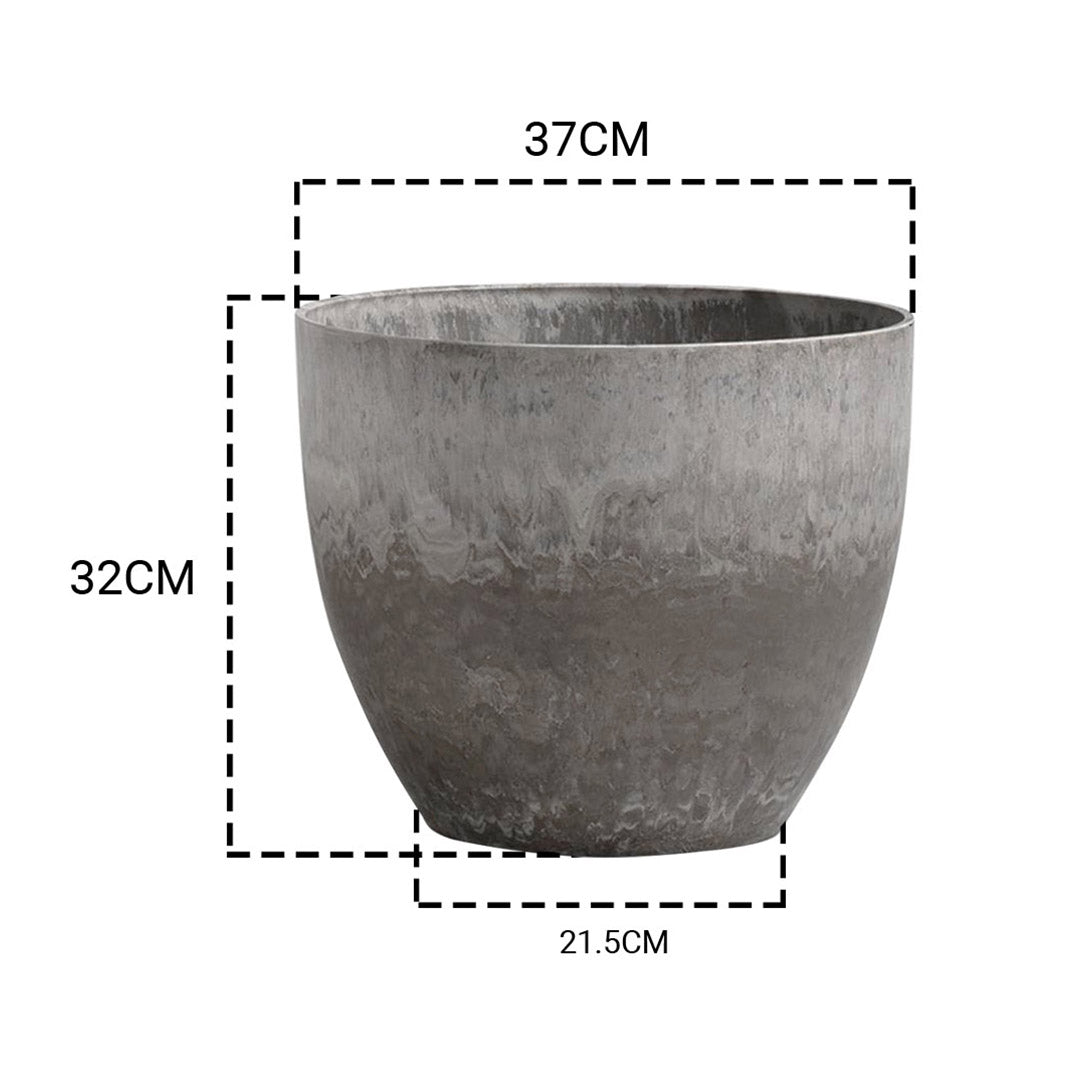 SOGA 2X 32cm Rock Grey Round Resin Plant Flower Pot in Cement Pattern Planter Cachepot for Indoor Home Office