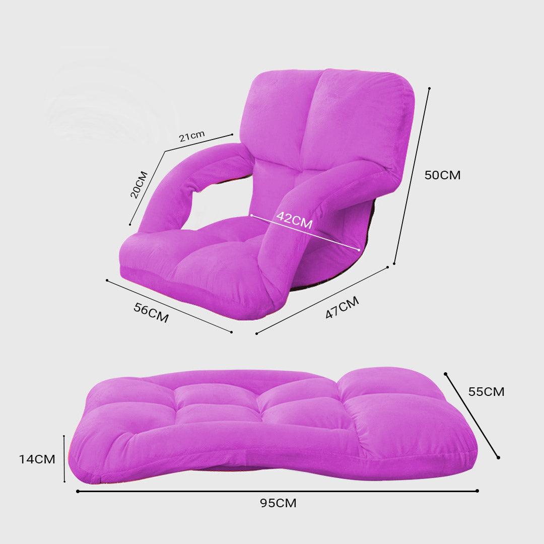 SOGA 2X Foldable Lounge Cushion Adjustable Floor Lazy Recliner Chair with Armrest Purple