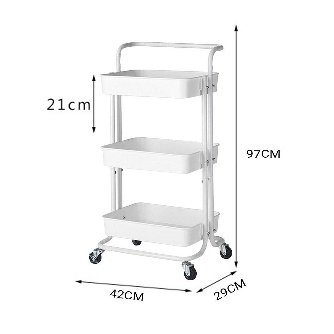 SOGA 2X 3 Tier Steel White Movable Kitchen Cart Multi-Functional Shelves Portable Storage Organizer with Wheels