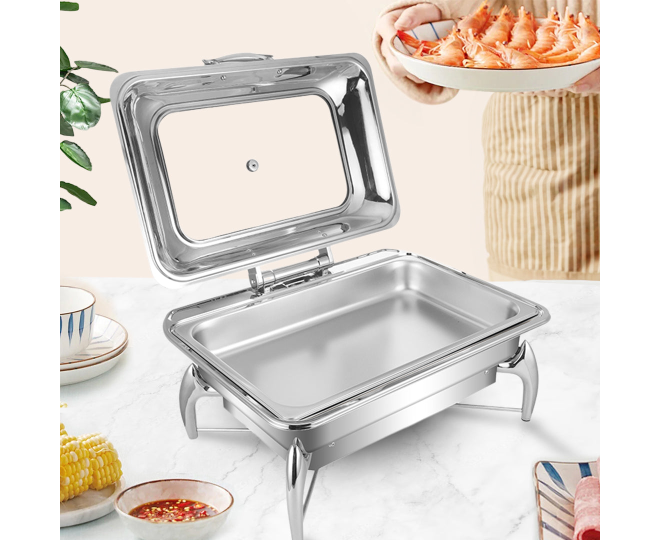 SOGA 2X Stainless Steel Rectangular Chafing Dish Tray Buffet Cater Food Warmer Chafer with Top Lid