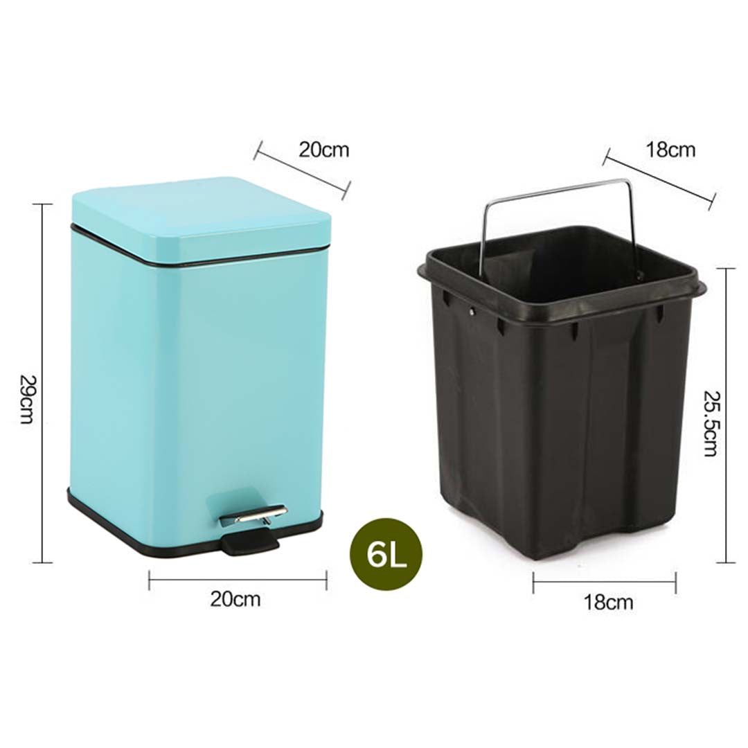SOGA 4X 6L Foot Pedal Stainless Steel Rubbish Recycling Garbage Waste Trash Bin Square Blue