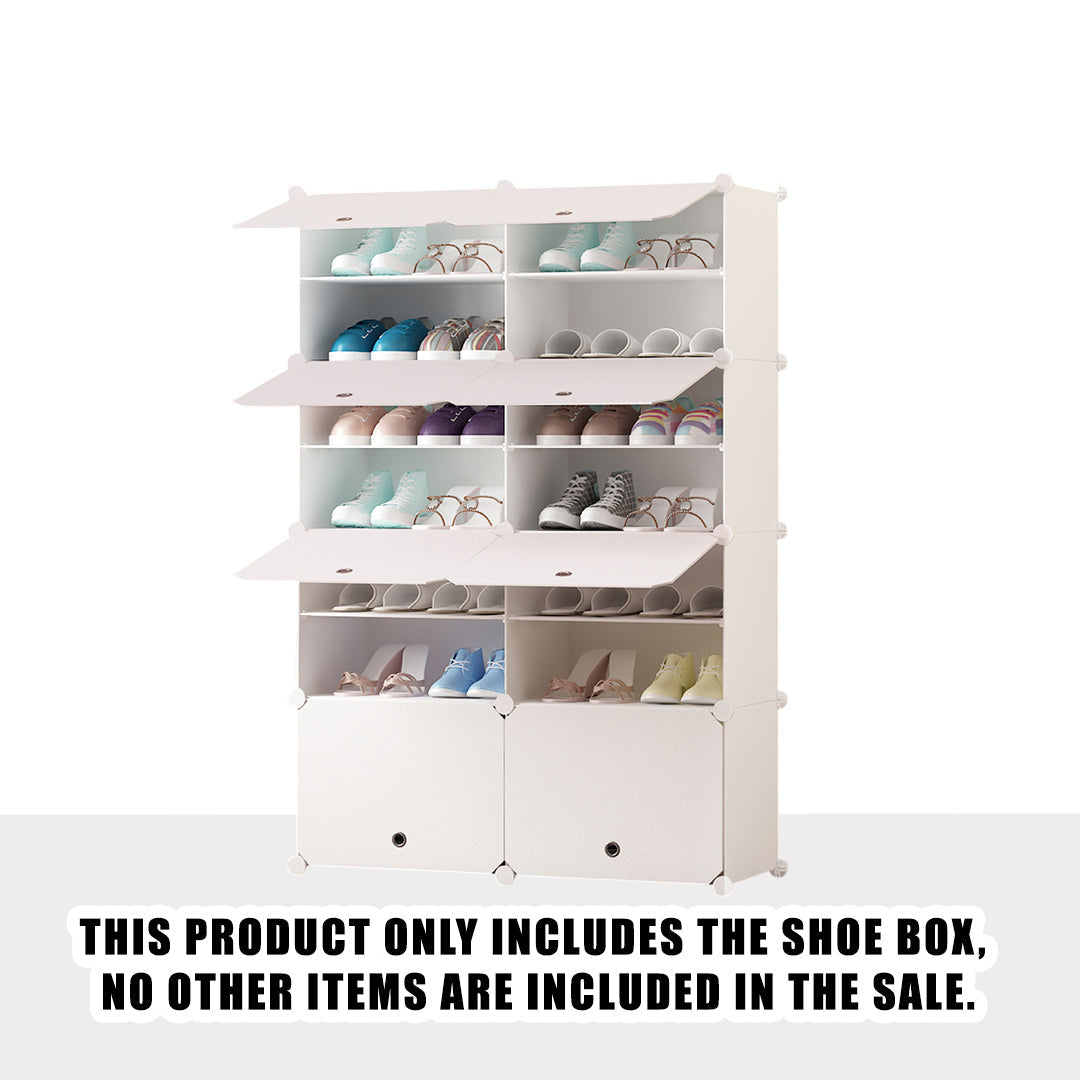SOGA 7 Tier 2 Column White Shoe Rack Organizer Sneaker Footwear Storage Stackable Stand Cabinet Portable Wardrobe with Cover