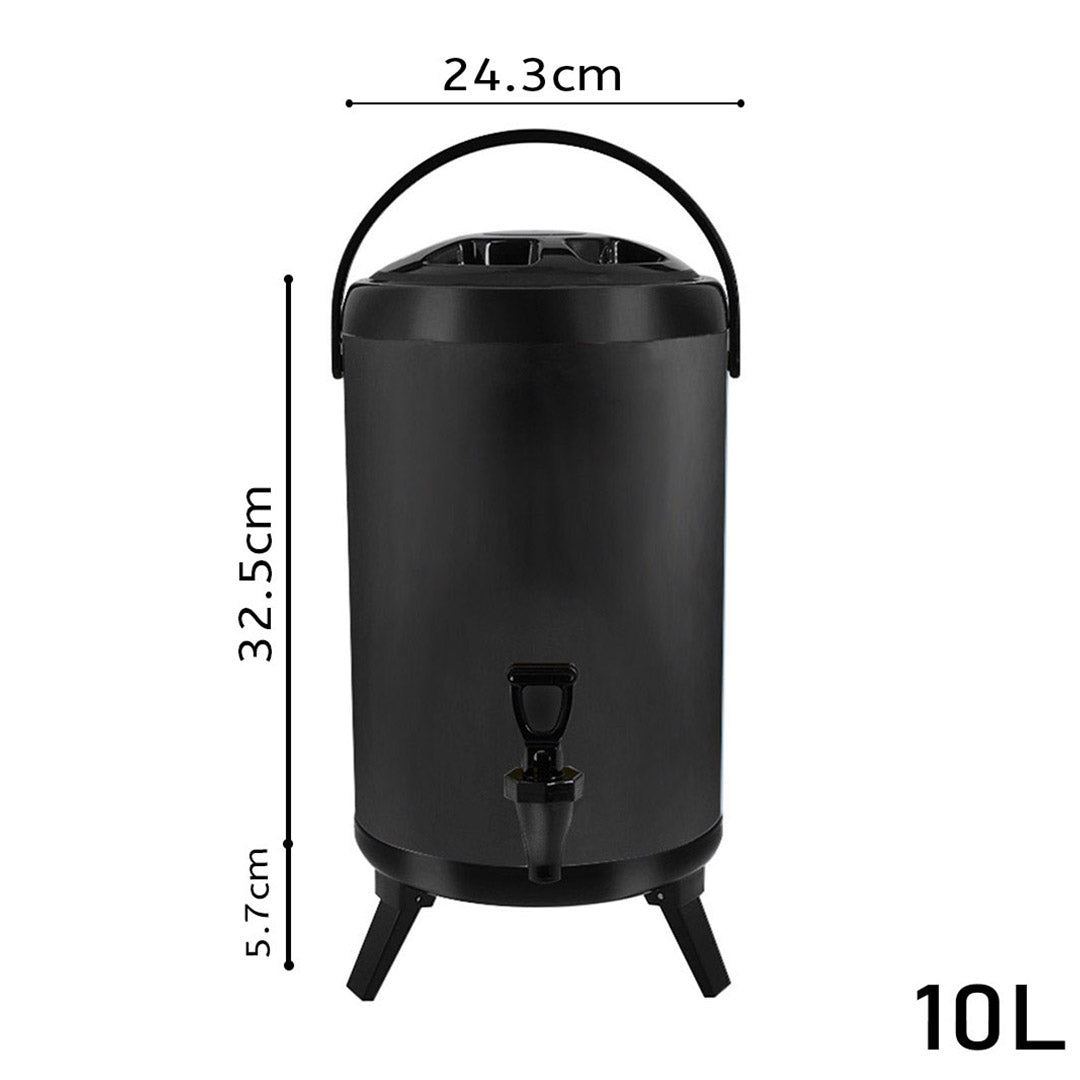 SOGA 4X 10L Stainless Steel Insulated Milk Tea Barrel Hot and Cold Beverage Dispenser Container with Faucet Black
