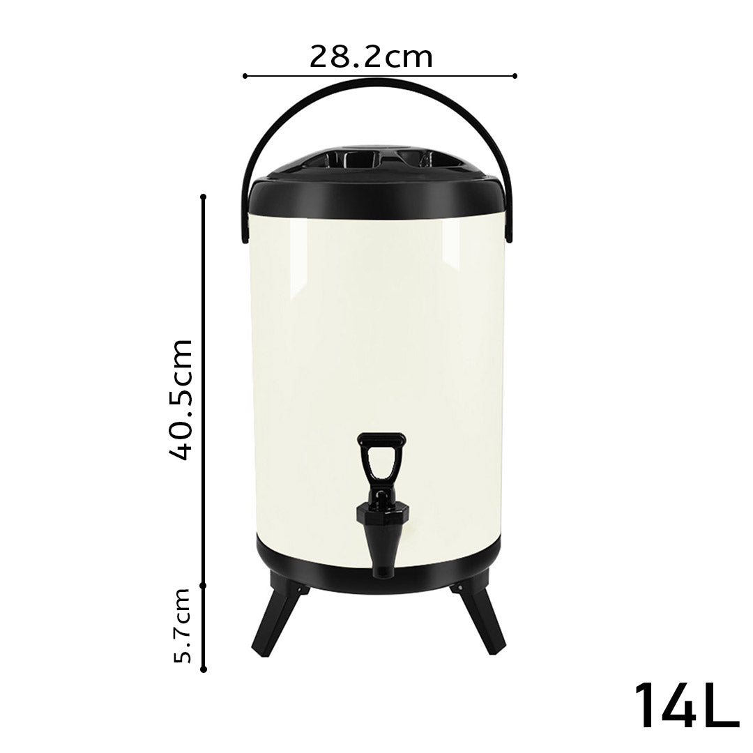 SOGA 4X 14L Stainless Steel Insulated Milk Tea Barrel Hot and Cold Beverage Dispenser Container with Faucet White