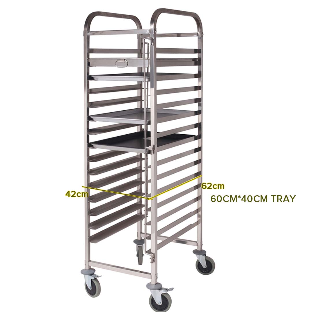SOGA 2X Gastronorm Trolley 15 Tier Stainless Steel Cake Bakery Trolley Suits 60*40cm Tray