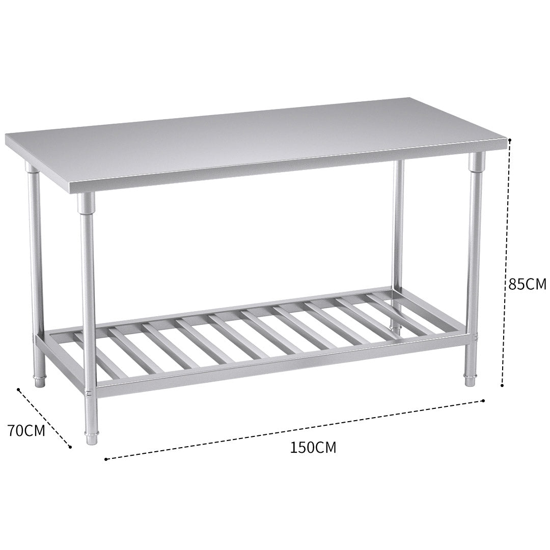 SOGA 150*70*85cm Commercial Catering Kitchen Stainless Steel Prep Work Bench