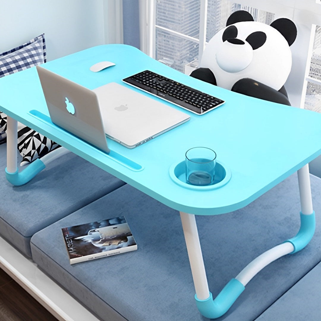 SOGA 2X Blue Portable Bed Table Adjustable Foldable Bed Sofa Study Table Laptop Mini Desk with Notebook Stand Cup Slot Home Decor