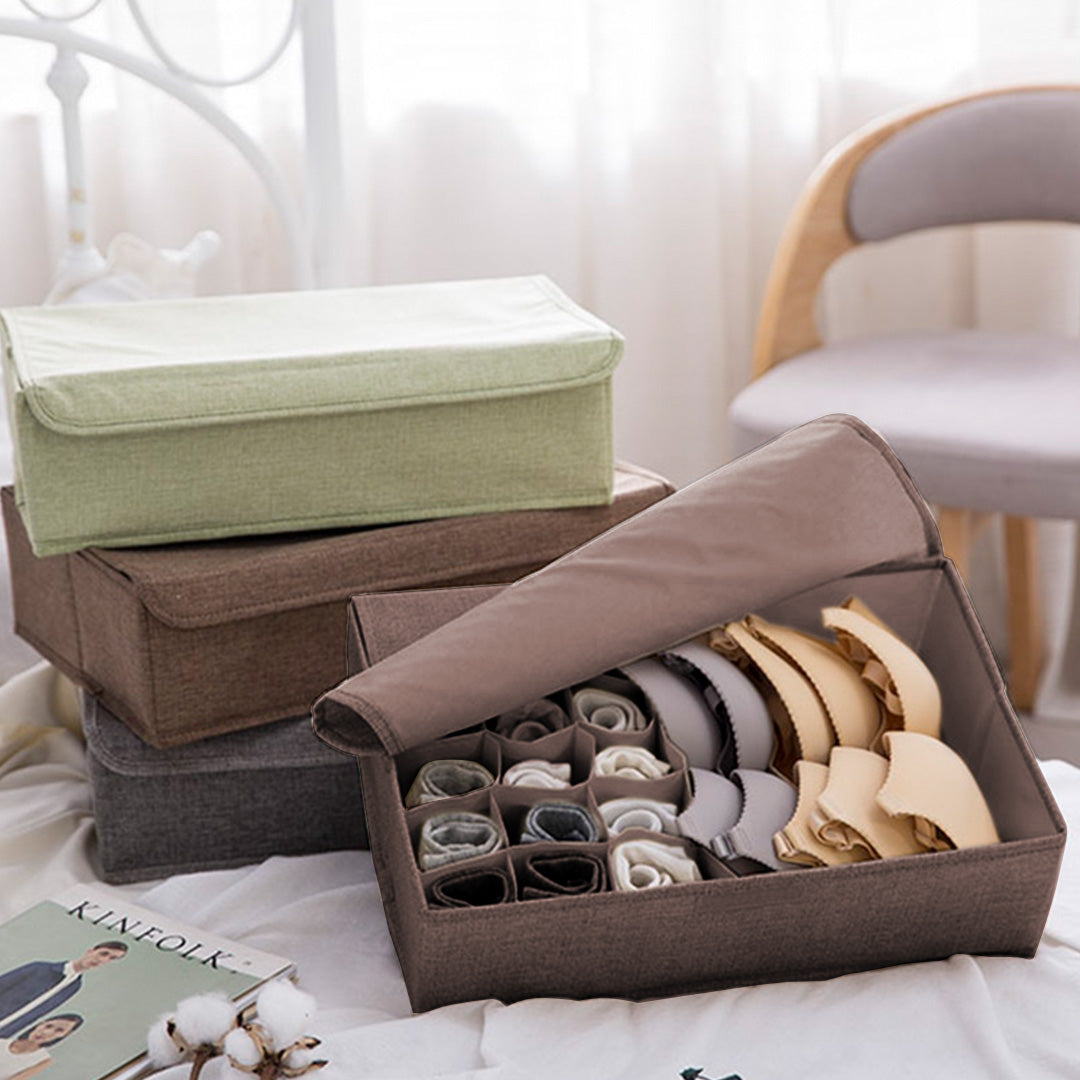 SOGA 2X Coffee Flip Top Underwear Storage Box Foldable Wardrobe Partition Drawer Home Organiser