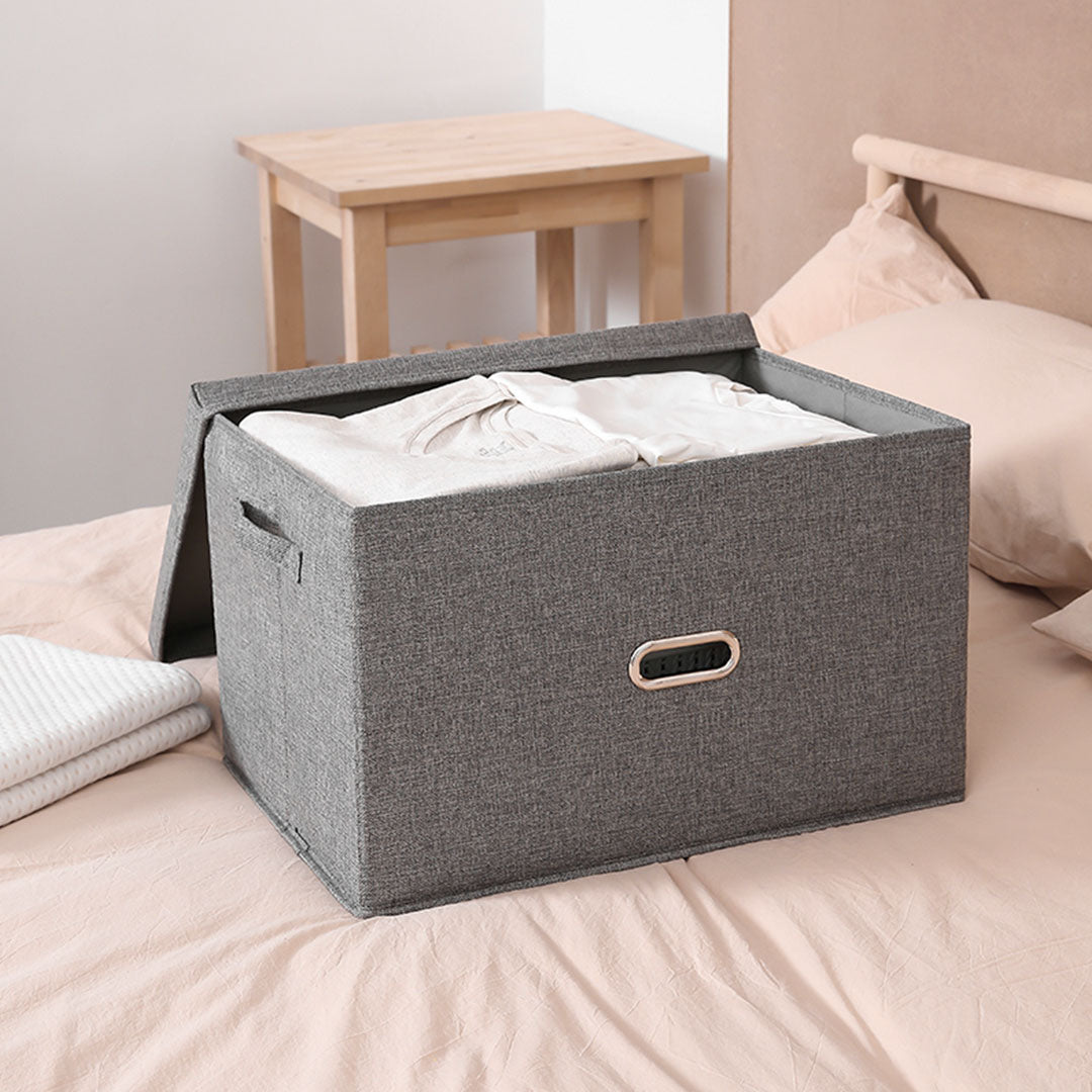 SOGA 2X Grey Large Foldable Canvas Storage Box Cube Clothes Basket Organiser Home Decorative Box