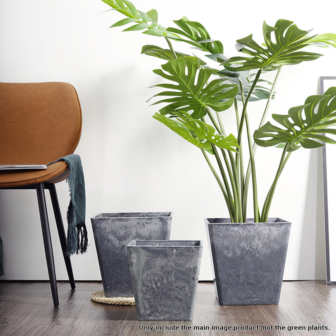 SOGA 2X 27cm Weathered Grey Square Resin Plant Flower Pot in Cement Pattern Planter Cachepot for Indoor Home Office