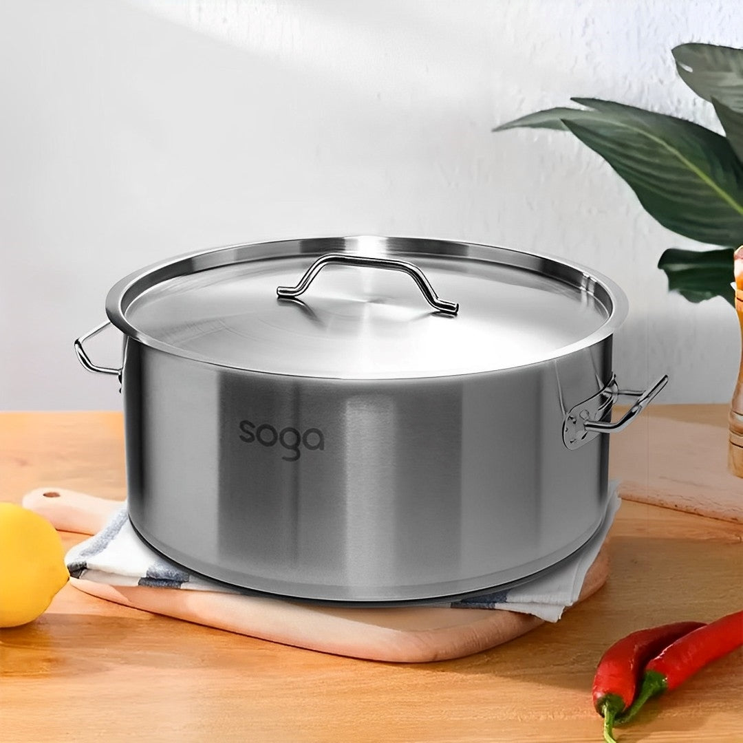 SOGA 32L Wide Stock Pot  and 98L Tall Top Grade Thick Stainless Steel Stockpot 18/10