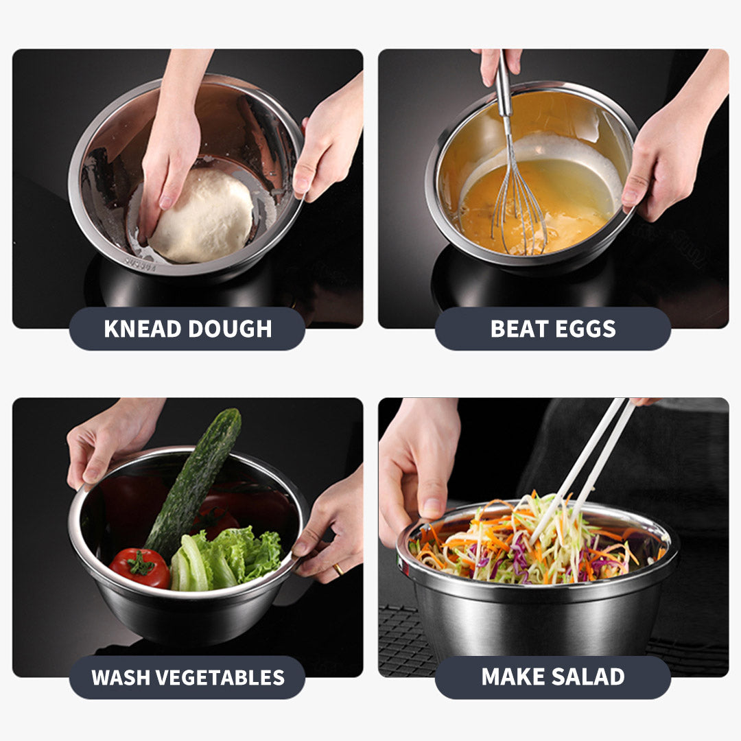 SOGA 2X 3Pcs Deepen Matte Stainless Steel Stackable Baking Washing Mixing Bowls Set Food Storage Basin