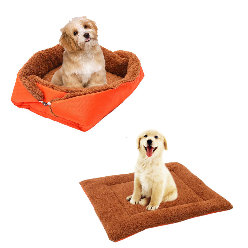 SOGA 2X Orange Dual-purpose Cushion Nest Cat Dog Bed Warm Plush Kennel Mat Pet Home Travel Essentials