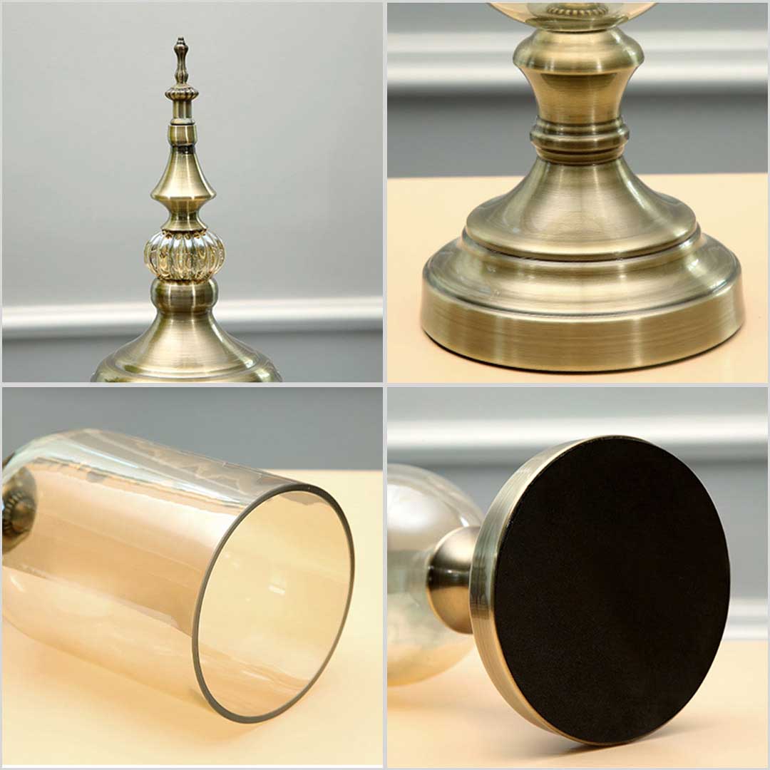 SOGA 2X Clear Glass Flower Vase with Lid and Pink Flower Filler Vase Bronze Set