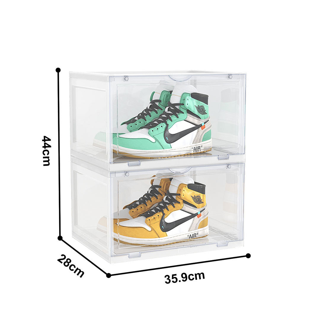 SOGA 2 Tier Transparent Portable Shoe Organiser Sneaker Footwear Folding Plastic Bin Stackable Storage Box with Magnetic Door